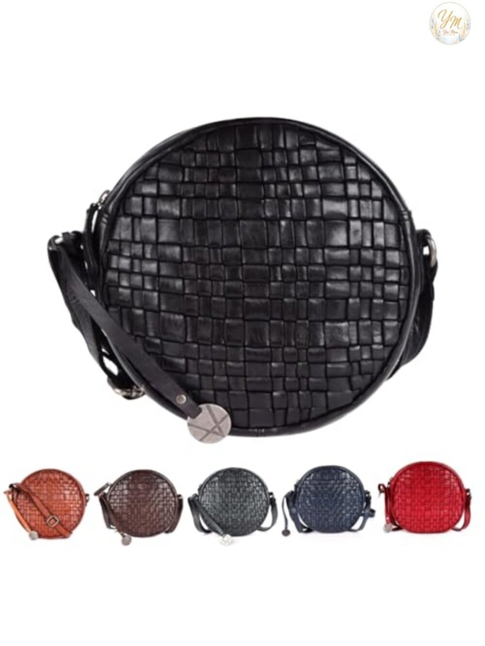 Genuine Leather Round Crossbody Sling Bag, Adjustable Strap